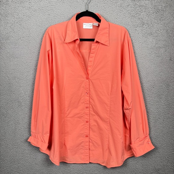 Worthington Woman Top Womens 24W Coral Stretch Button Up Office Career Mature - Picture 1 of 9